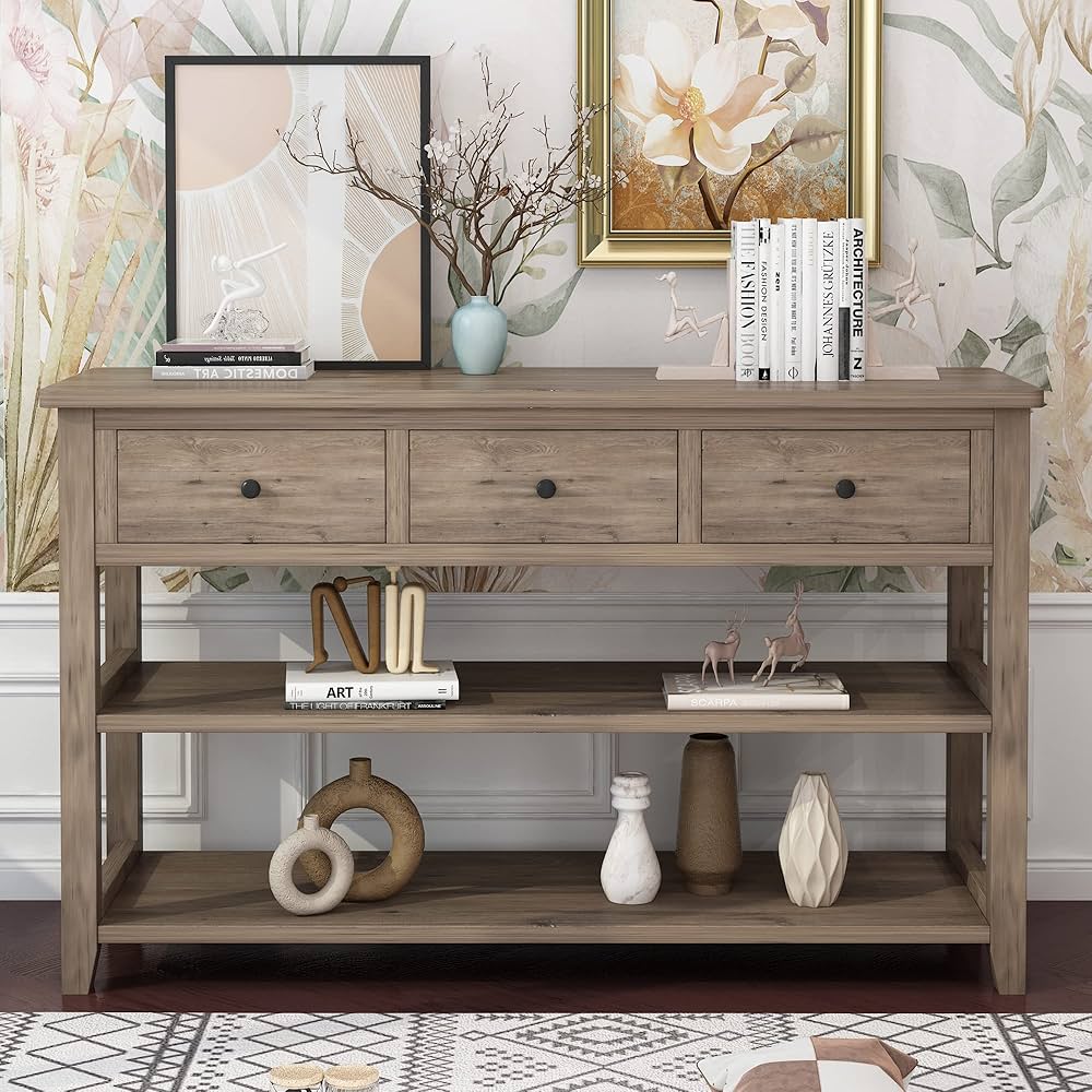 Vintage Style Wood Console Table with Solid Frame and Legs
